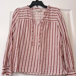 LOFT Women's Red and White Striped Top